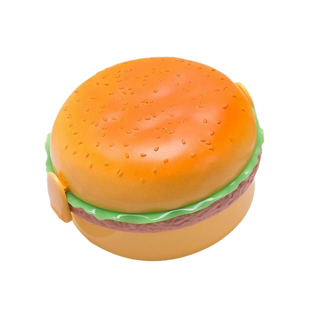Bento Box Cartoon Hamburger Lunch Box Tableware with Fork and Spoon Food Storage Round