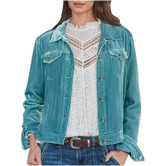 St. Patrick's Day AXXD Women Jacket Velvet Long Sleeve Vintage Retro Slim Solid Color Sleeve Coat Jacket Green Size L(Us:8)