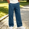 thumbnail image 3 of cfhntfmh Casual Pants for Boys Loose Fit Solid Color Elastic Waisted Straight Leg Pants with Pockets (Blue,7-8 Years), 3 of 7