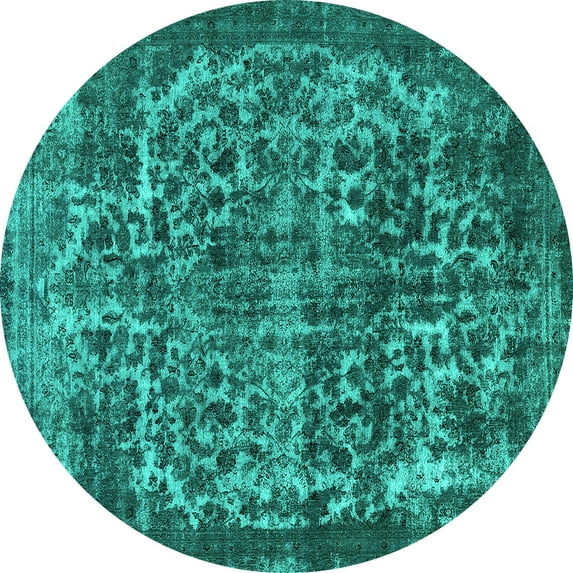 Ahgly Company Machine Washable Indoor Round Oriental Turquoise Blue Industrial Area Rugs, 4' Round