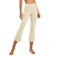 thumbnail image 3 of Women's High Waist Flare Capri Yoga Pants, 4-Way Stretch Tummy Smoothing Moisture Wicking Non See-Through Bootcut Workout Trousers for Gym Casual Daily Outdoor | TruBelle,Beige L, 3 of 7