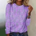 thumbnail image 2 of Horkkom Long Sleeve Shirts for Women Sequins Print Round Neck Tops Fashion Loose Lightweight Blouses, Gifts for Women, 2 of 5