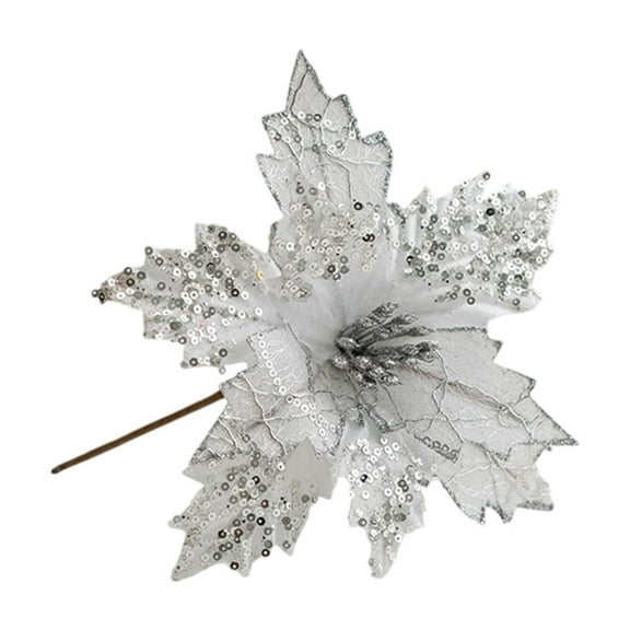 Bwiyojiz Christmas Decor Glitter with Stems Tree Decoration Flower Wreath Year Holiday Gift, Gifts for Family, Gray