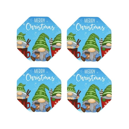 

Fuzoiu Merry Christmas Gnome Print Leather Coasters Set Drink Coasters Set of 4 for Tabletop Protection Durable PVC Coasters Home Décor and Housewarming Gift-Octagon