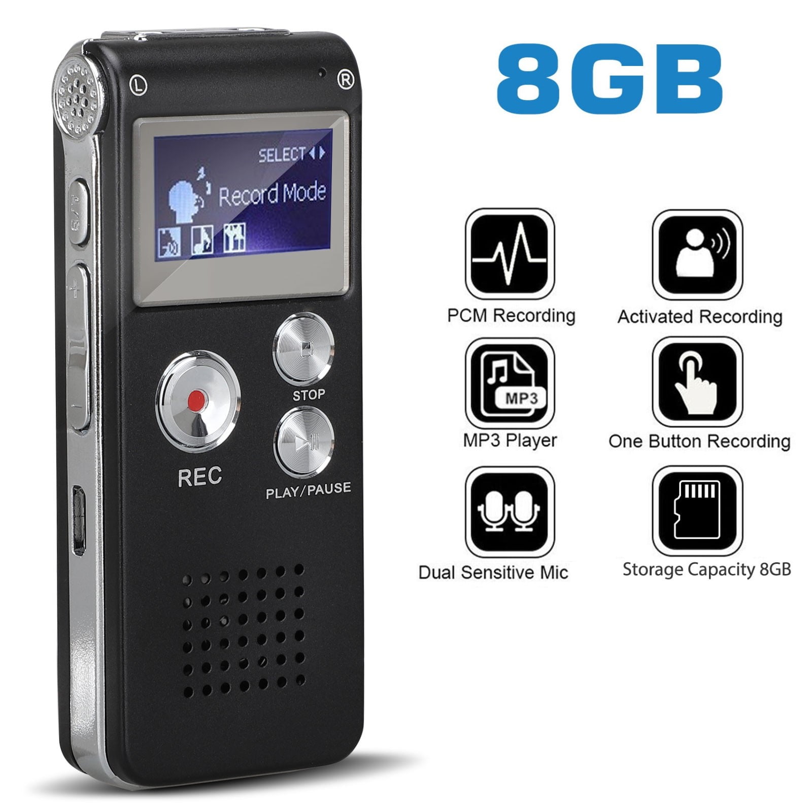 8GB Digital Audio/Sound/Voice Recorder Pocket Dictaphone Clock MAV MP3 Player 