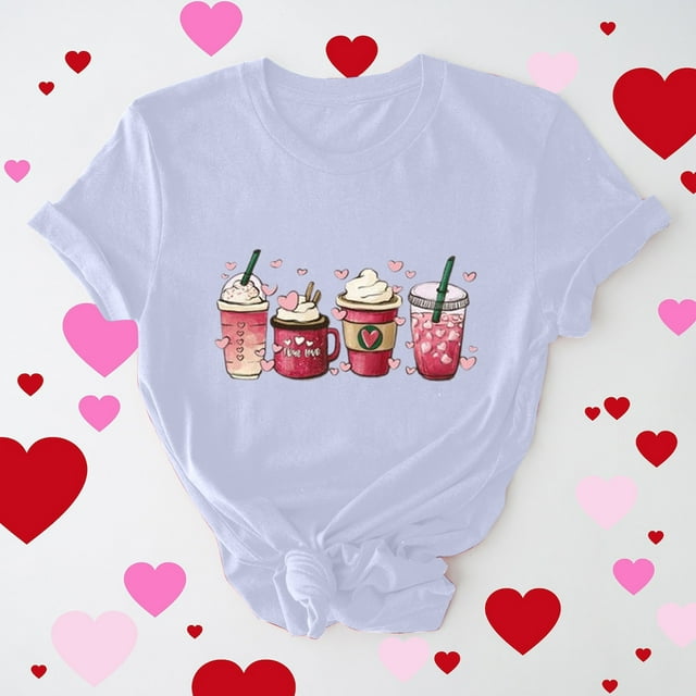Meichang T-Shirts de la Saint-Valentin pour Femmes Mignons Cœur Graphique T-Shirts Manches Courtes Col Rond Cadeau de Saint-Valentin Tee Décontracté Cœurs Hauts