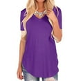 thumbnail image 3 of MAWCLOS Summer V Neck Tunic Blouse for Women Short Sleeve Solid Color T-shirt Ladies Fashion Loose Tee Purple S, 3 of 4