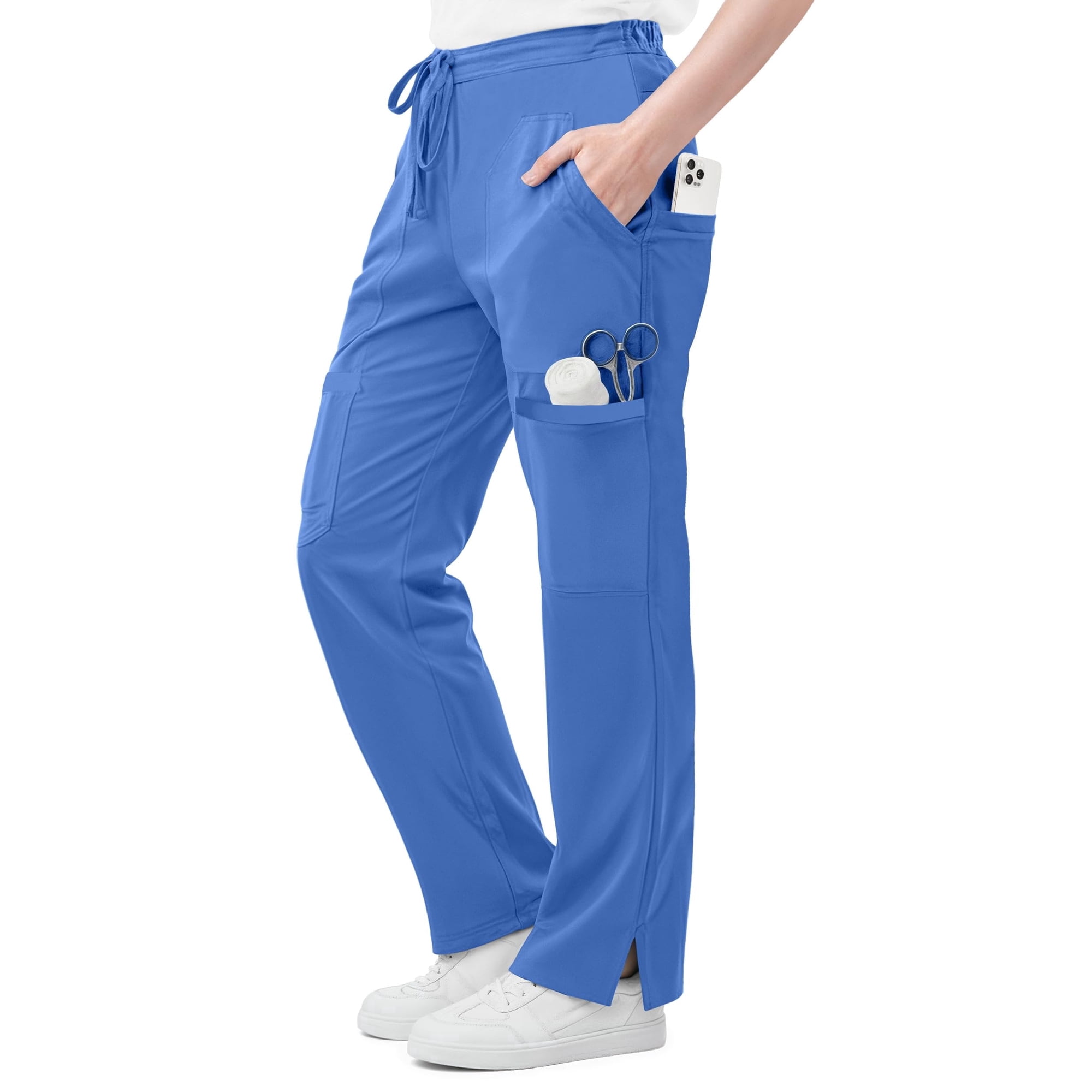 NY Threads Scrub Pants for Women Relaxed Fit, Mid Rise 5 Pockets Drawstring Womens Scrub Pants, 31 Inch Inseam, Medium, Ceil Blue