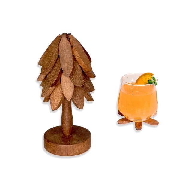 Posavasos de madera en forma de árbol, juego de posavasos para mesa de centro y cocina