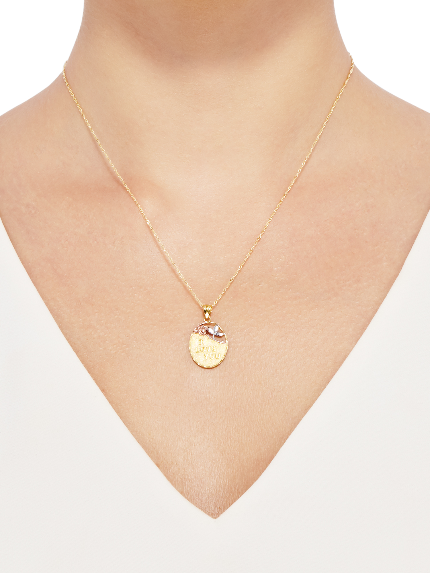 Brilliance Fine Jewelry Sterling Silver and 18K Gold-Plated "I Love You" Oval Pendant, 18" Necklace - image 4 of 4