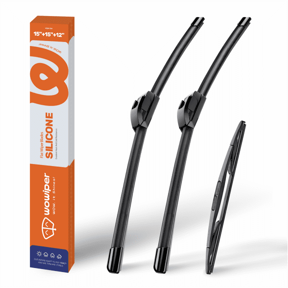 WOWIPER 15" 15" 12" Premium Silicone Wiper Blades 3-Pack – Water Repellent Beam Fit J-Hook – OEM All-Season with Rear Wiper for Jeep Wrangler 2007-2017
