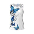 thumbnail image 3 of Picia Blue Flying Butterflies Pattern Women's Workout Tank Top,Breathable Activewear,Slim Fit Athletic Top,Versatile Workout Moisture-wicking top-X-Large, 3 of 9