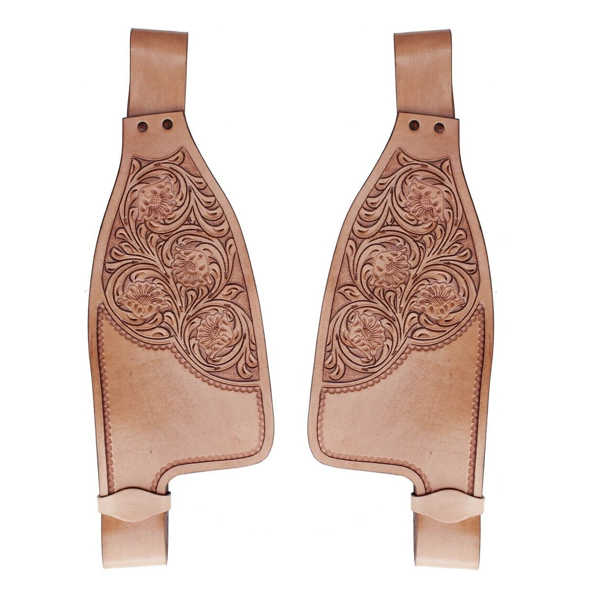 Western Tan Leather Horse Saddle Replacement Fenders Set Floral Hand Tooled