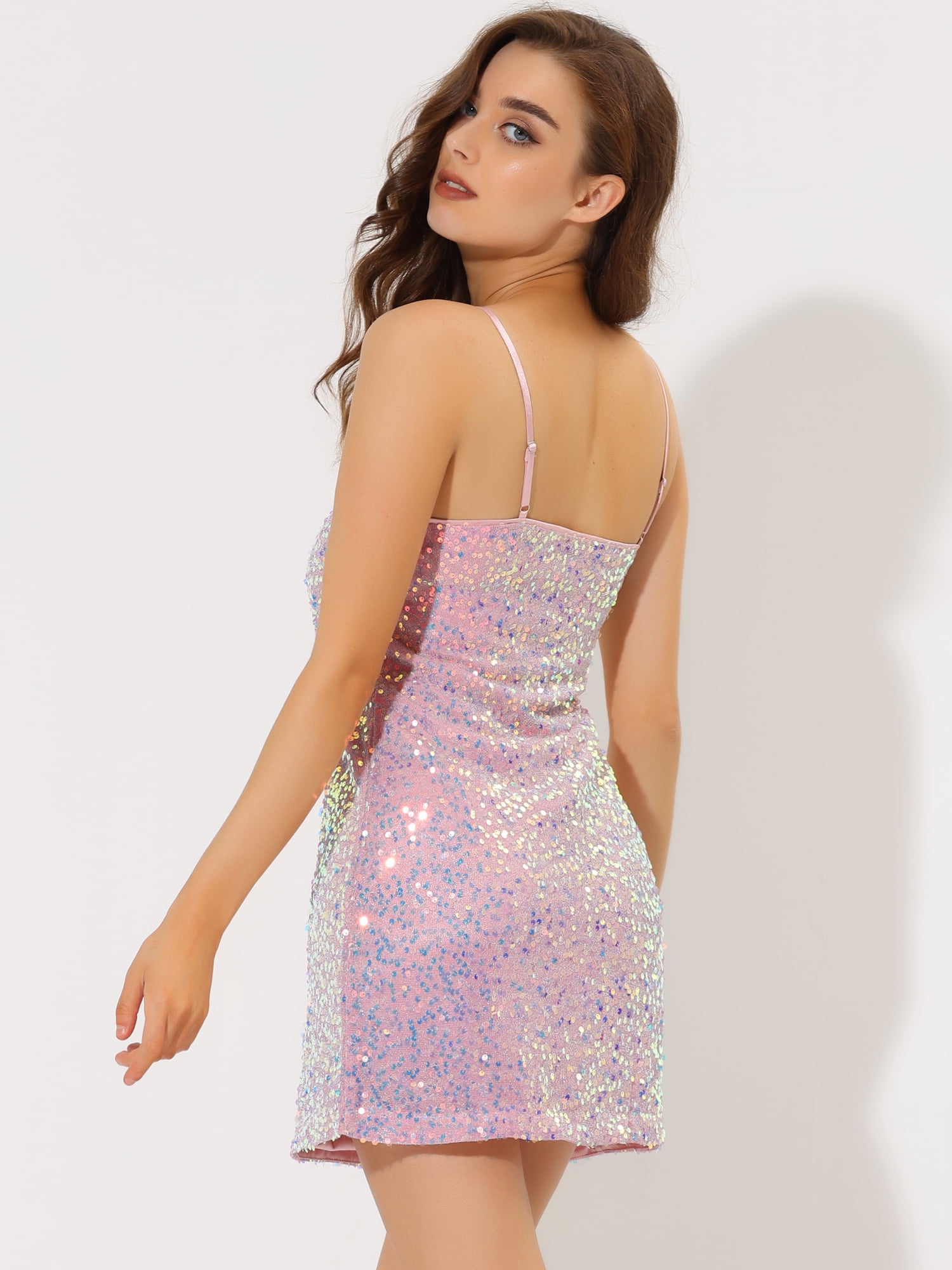 DARING DIVA Halloween Costume Glitter Sequin Spaghetti Strap Dress 3XL Pink