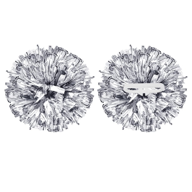 Uxcell 2 Pcs Pompones de Animación Metálicos de 12" con Anillos de Mango para Baile y Animación Plateados