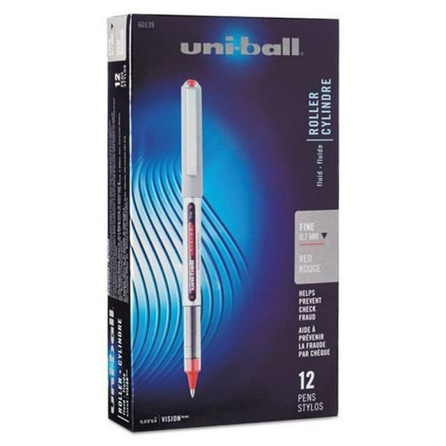 Uni-Ball UBC 0,7 mm Encre Micro Rouge, Gris et Rouge Bâton de VISION à Baril Stylo à Bille Roulante - 1 Douzaine