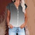 thumbnail image 2 of fatyb Linen Shirts for Women Collared V Neck Cap Sleeve Button down Shirt Casual Plain Tops Summer Clothes, 2 of 6