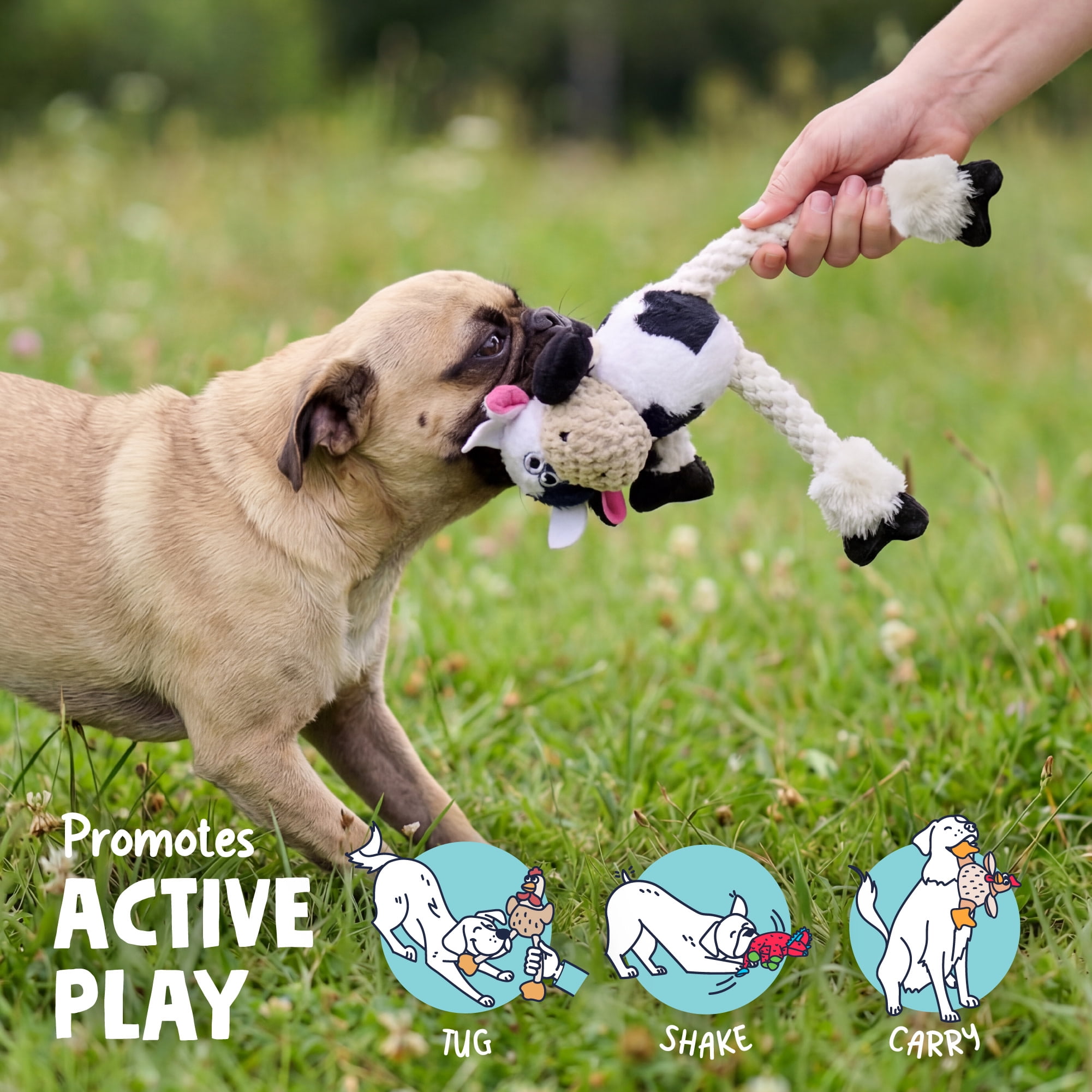 goDog Checkers Skinny Cow Squeaky Plush Dog Toy With Chew Guard Technology, Mini