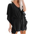 thumbnail image 4 of Zedker Summer Dresses for Women Ruffle Sleeve V Neck Midi Dress Casual Beach Sundress Bikini Beachwear Plus Size Black L, 4 of 6