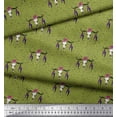 thumbnail image 3 of Soimoi Green Rayon Fabric Feather & Elk Mount Face Fabric Prints By Yard 42 Inch Wide, 3 of 5
