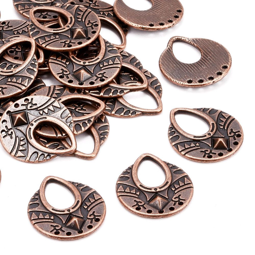 Tibetan Style Links Chandelier Components Alloy Lead Free and Cadmium Free Flat Round Red Copper Color Size: about 25mm long 22.5mm wide 1mm thick hole: 12.5mm 320pcs/1000g