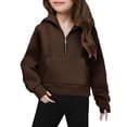 thumbnail image 5 of KAUOD Girls Cropped Hoodies Half Zipper Pullover Sweatshirts Kids Plain Cotton Soft Long Sleeve Jackets Coats with Pockets, 5 of 8