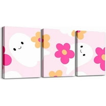 Hieng Cartoon Cute Ghost Canvas Wall Art for Kids Living Room Bedroom,Floral Ghost Pink Posters Picture Wall Painting Home Decor Halloween Bathroom Office Wall Decor Artwork Posters