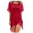 thumbnail image 2 of Ropa de playa para mujer, vestido de gasa con borlas, traje de baño, top a prueba de sol, rojo Monstrate AP002175-09, 2 of 5