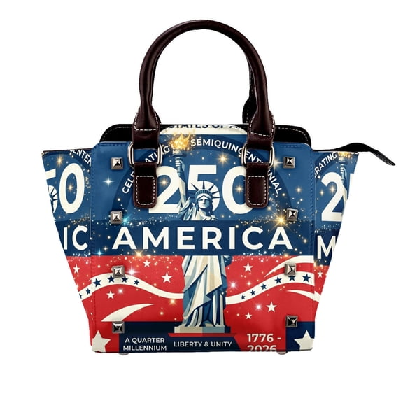 Us America 250 Rivet Handbag Studded Satchel One-Shoulder Tote Bag for Women