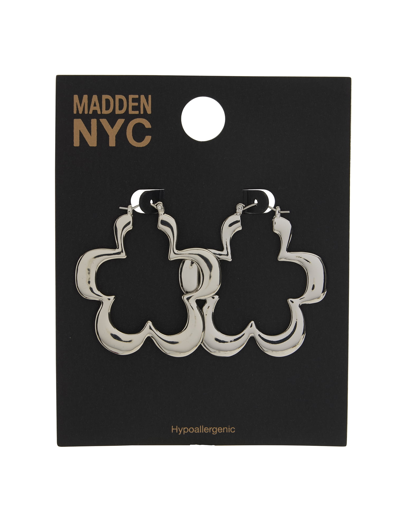 Madden NYC Women's Rhodium Flower Hoop Earrings