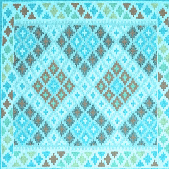 Ahgly Company Indoor Square Southwestern Light Blue Country Area Rugs, 3' Square
