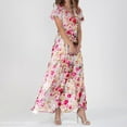 thumbnail image 4 of Youmylove Summer Dresses for Women Floral Maxi Dress Swing Long Dress Chiffon Floral Short Sleeve Ruffle V Neck Fashion Flowy Dress Trendy Spring Dresses, 4 of 4