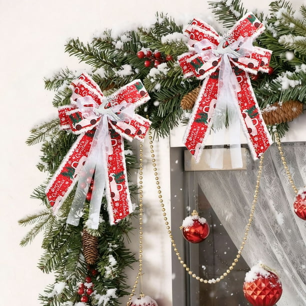 Seyotauo Crafts Fluff Bowknot Christmas Decorations-Handmade 13x10 Inch Nylon Spandex Bow Ornament & Gauze Ribbon, Christmas Tree Ornaments & Wrapping Decor for Indoor Outdoor Christmas Holiday Decor