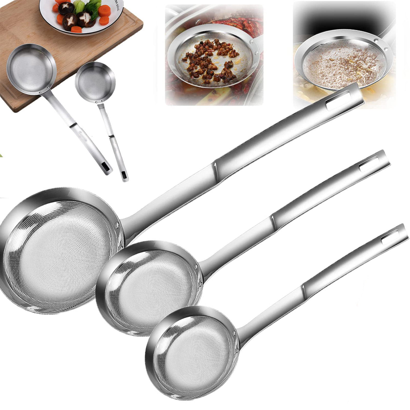 3 Pcs Hot Pot Fat Skimmer Spoon Stainless Steel Fine Mesh Skimmer Spoon for Cooking Frying Skimming Grease and Foam 