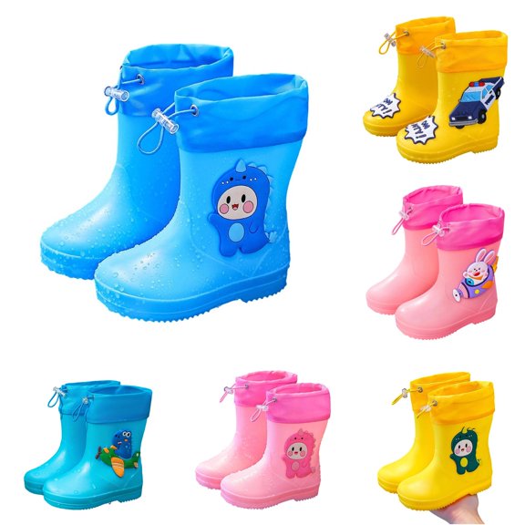 GobdXE Kids Rain Boots Waterproof Nonâ Lightweight 3D Police Car Decor Drawstring Rain Booties Easy On off Outdoor Mud Boots for Boys Girls Light Blue,8-9 Years