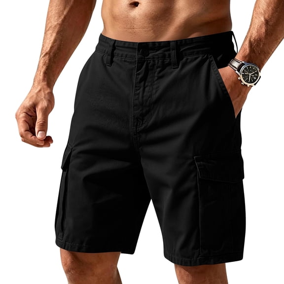 BRANROY Mens Cargo Shorts Loose Multi‑Pocket - Mid‑Length Drawstring Shorts, Great as Beach Shorts, Hiking Shorts, and Casual Sport Shorts for Outdoor Lifestyle,Black,L