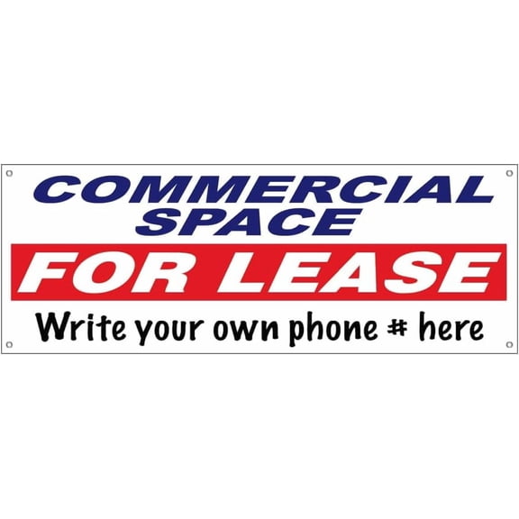 4LessCo 18x48 Inch COMMERCIAL SPACE FOR LEASE Vinyl Banner Sign With Grommets (Write Your Own Phone # On It) wb