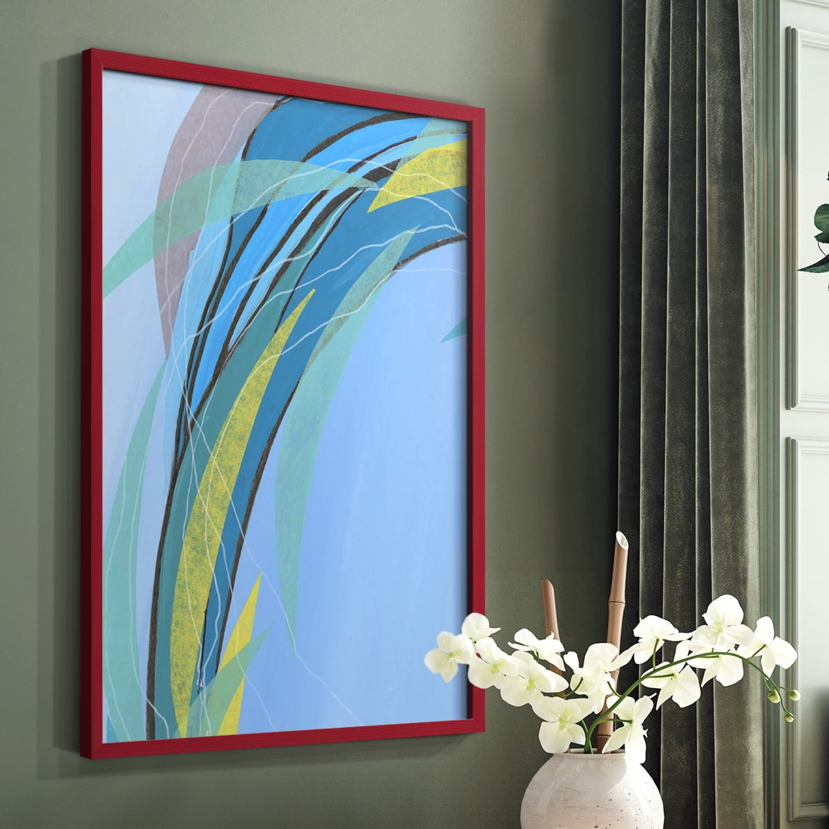 Circulating Flow III Framed Print in Red Solid Wood Framed Print No Nail Hanging