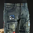 thumbnail image 4 of Pantalones vaqueros ajustados y ajustados para hombre, pantalones vaqueros ajustados de color caqui con estampado de tubo para hombre, moda coreana, ropa de calle de los años 90, tendencia habitual 20, 4 of 5