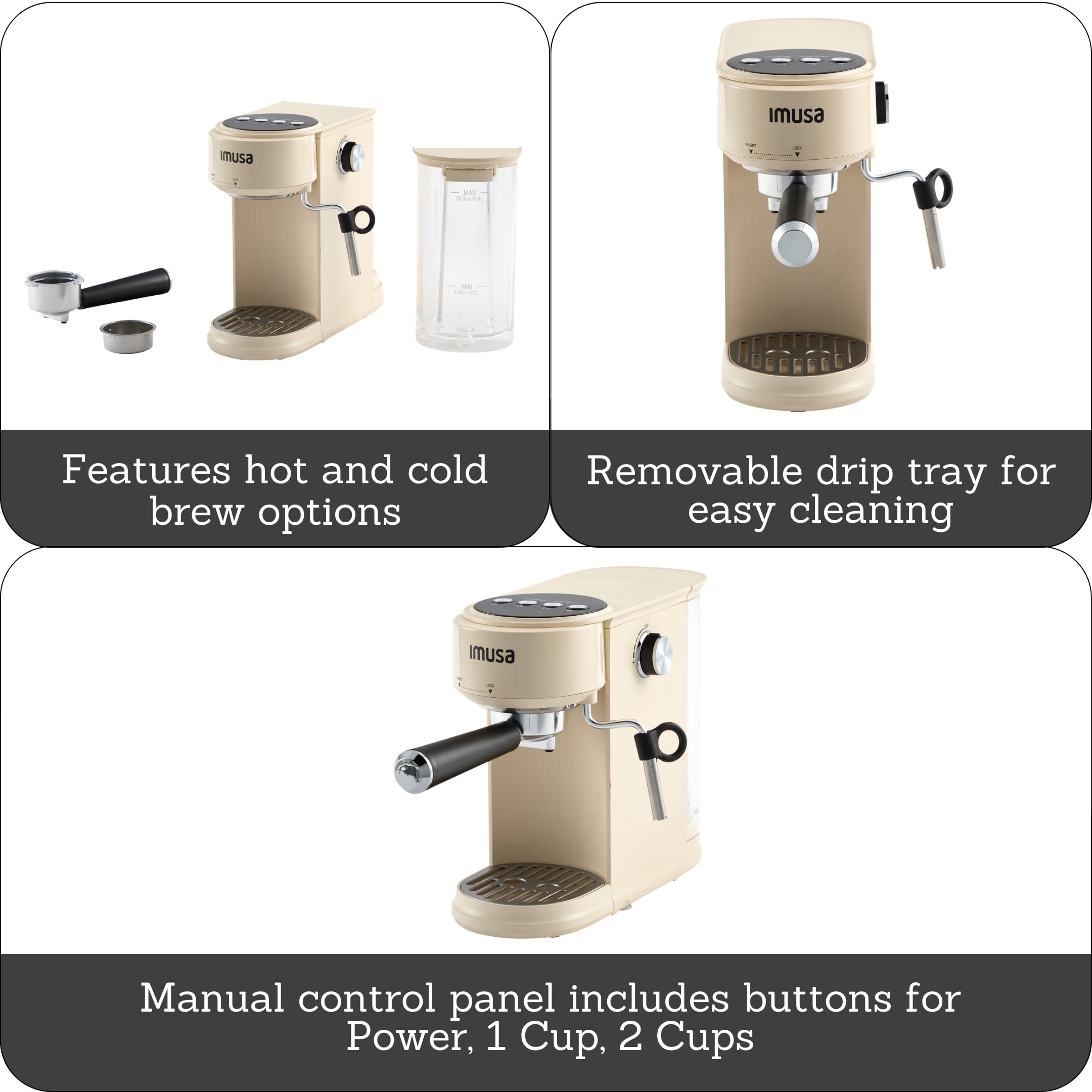 IMUSA 20 Bar, 1-2-Cup Matte Slimbrew Espresso Machine