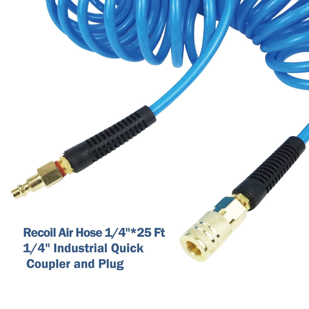 Air Hose,1/4 in X 25 Ft Air Compressor Hose with Bend Restrictor,1/4inch Industrial Quick Coupler & Plug