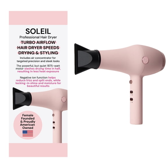 L'ange Hair Soleil Pro Dryer | 3 Heat, 2 Airflow | Cool Shot, Pro Cord | Lightweight for Smooth Blowouts