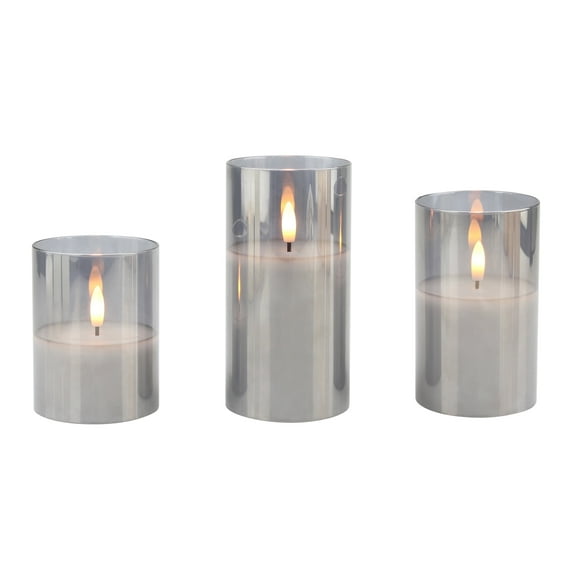 Stonebriar Collection Flameless LED Pillar Smoke Luster Glass Hurricane Candle with Timer and Remote