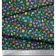 thumbnail image 2 of Soimoi Green Velvet Fabric Insect,Sun & Cartoon Alphabets Text Fabric Prints by Yard 58 Inch Wide, 2 of 3
