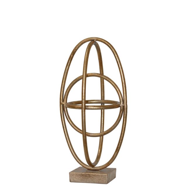 Four Interconnected Metal Orb On Square Base, Small, Gold