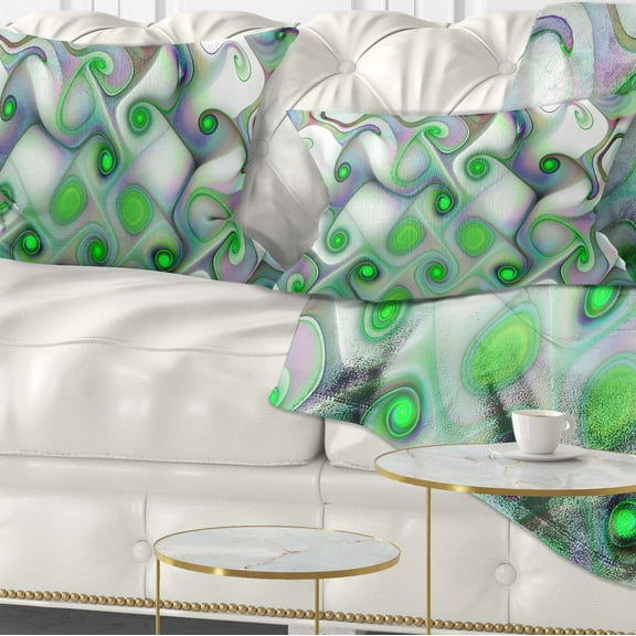 Designart White Green Pattern with Swirls - Abstract Throw Pillow - 12x20