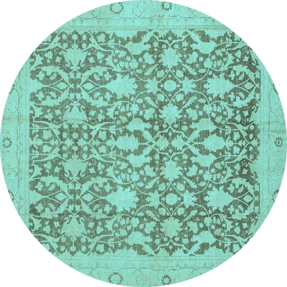 Ahgly Company Indoor Round Oriental Light Blue Traditional Area Rugs, 8' Round