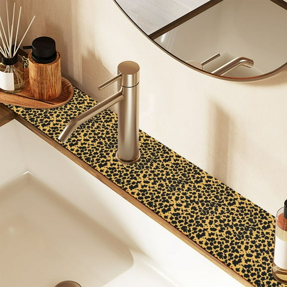 2 Pack Black Leopard Print Faucet Mat for Kitchen Sink 30'' Sink Splash Guard Mat Super Absorbent Fast Drying Drain Pad