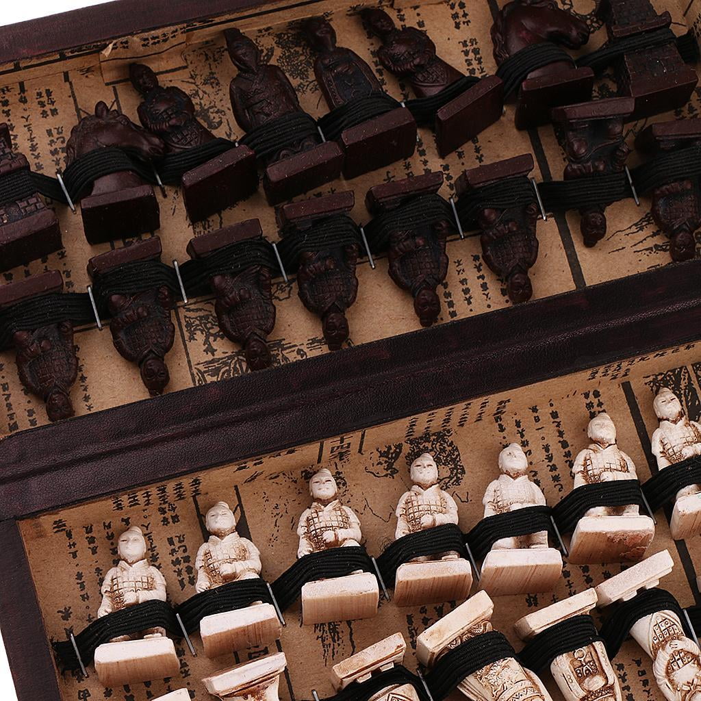 LeeQinersw Folding Portable Antique Chinese Chess Board Games Wooden Table Chess Pieces Set