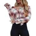 thumbnail image 2 of Women's Long Sleeve Plaid Button Down Pocket Shirt - Casual Spring & Autumn Wear, 2 of 7